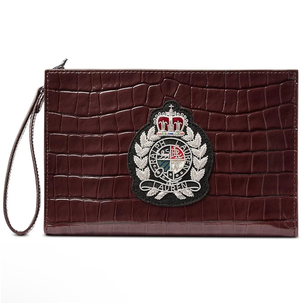 NWOT Unique RALPH LAUREN Bordeaux croc leather wristlet clutch bag